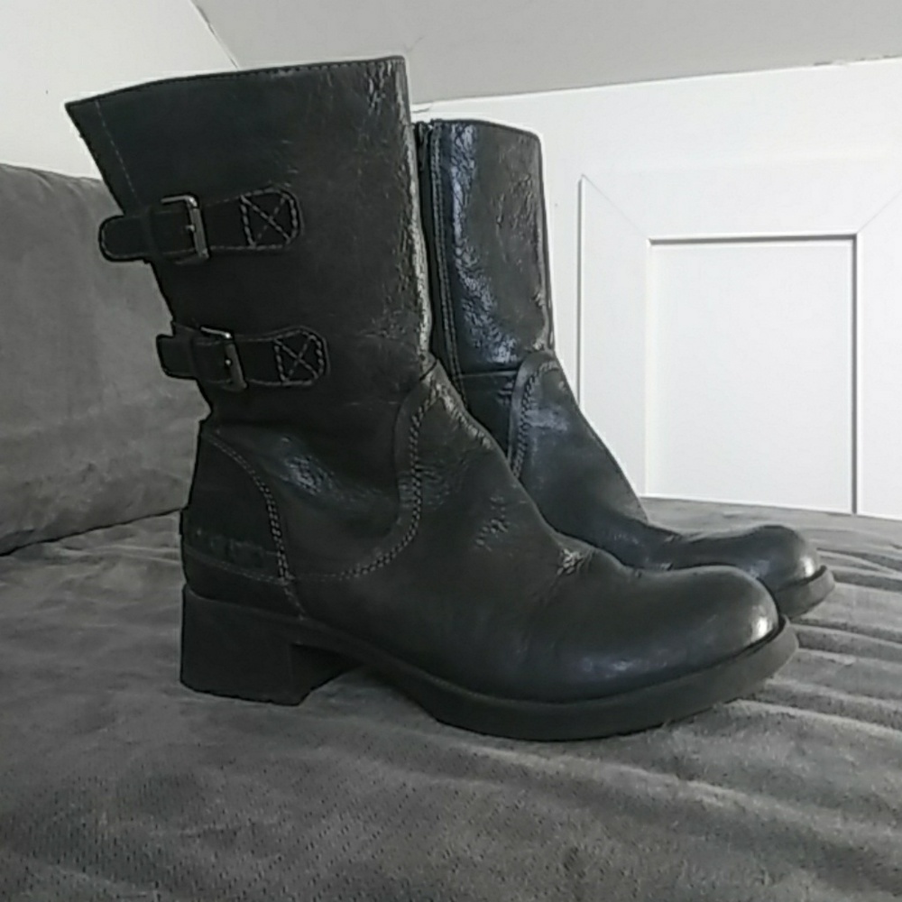 Black Mid-Calf Moto Boots